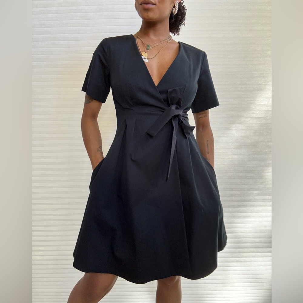 COS Navy Blue Textured Wrap Dress | Short Sleeve Minimalist A-Line - Picture 9 of 16